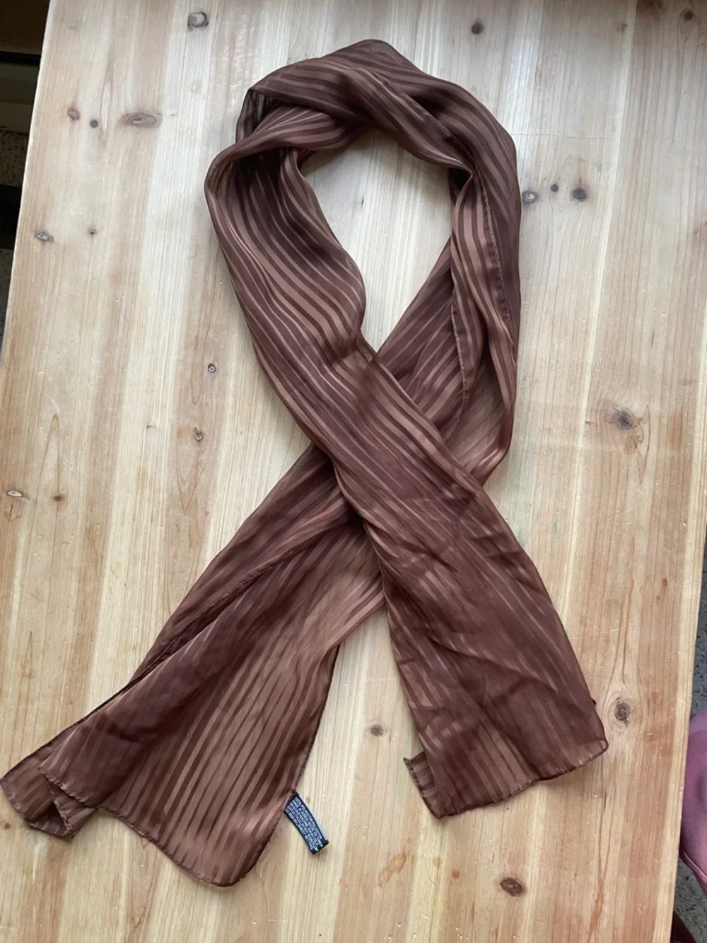 Long Sheer Brown Striped Scarf Hair Wrap Accessory